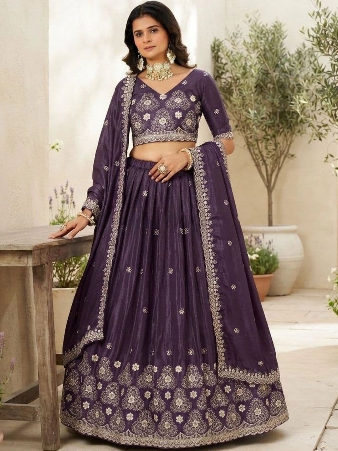 all about you Embroidered Thread Work Semi-Stitched Lehenga & Blouse With Dupatta thumbnail 2