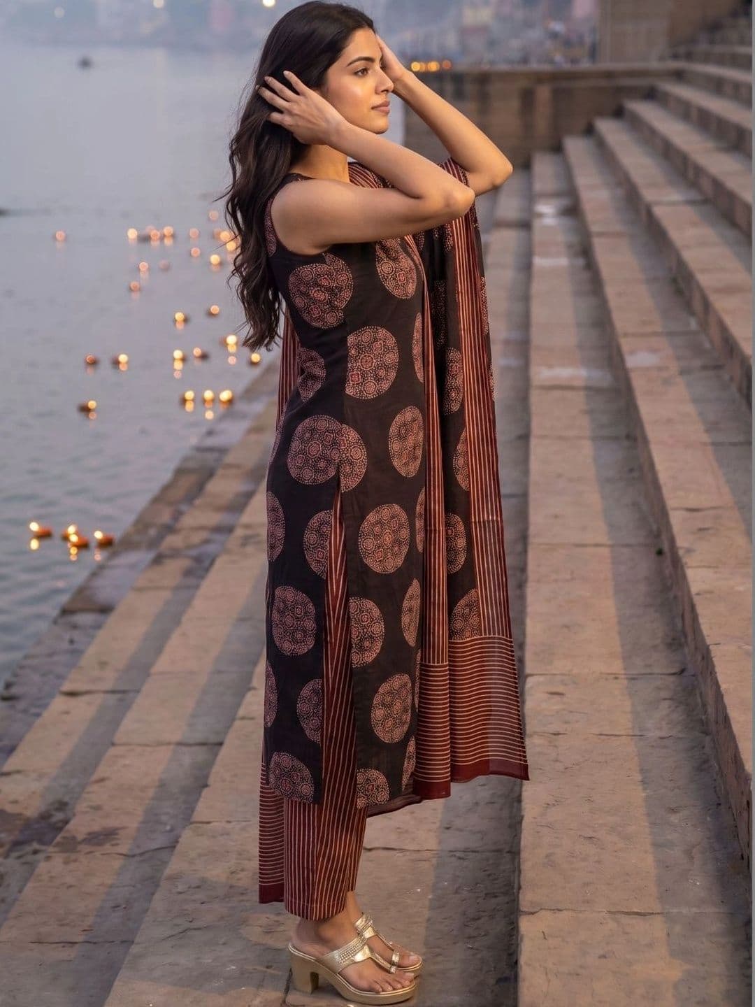 BrownEra Women Ethnic Motifs Printed Regular Pure Cotton Kurta with Trousers & With Dupatta thumbnail 2