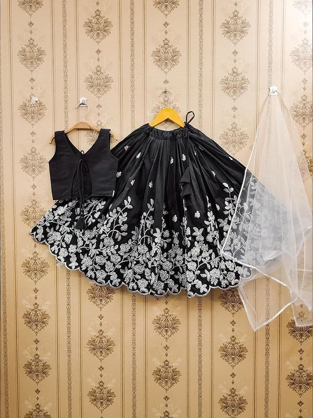 KALINI Girls Embroidered Thread Work Ready to Wear Lehenga & Blouse With Dupatta thumbnail 5