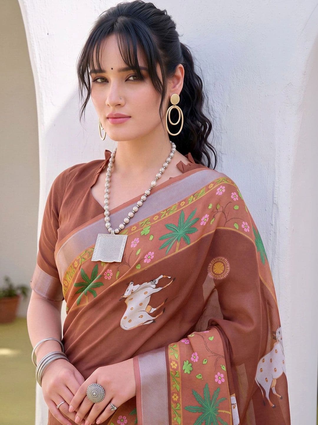 Anouk Kalamkari Zari Designer Block Print Saree thumbnail 3
