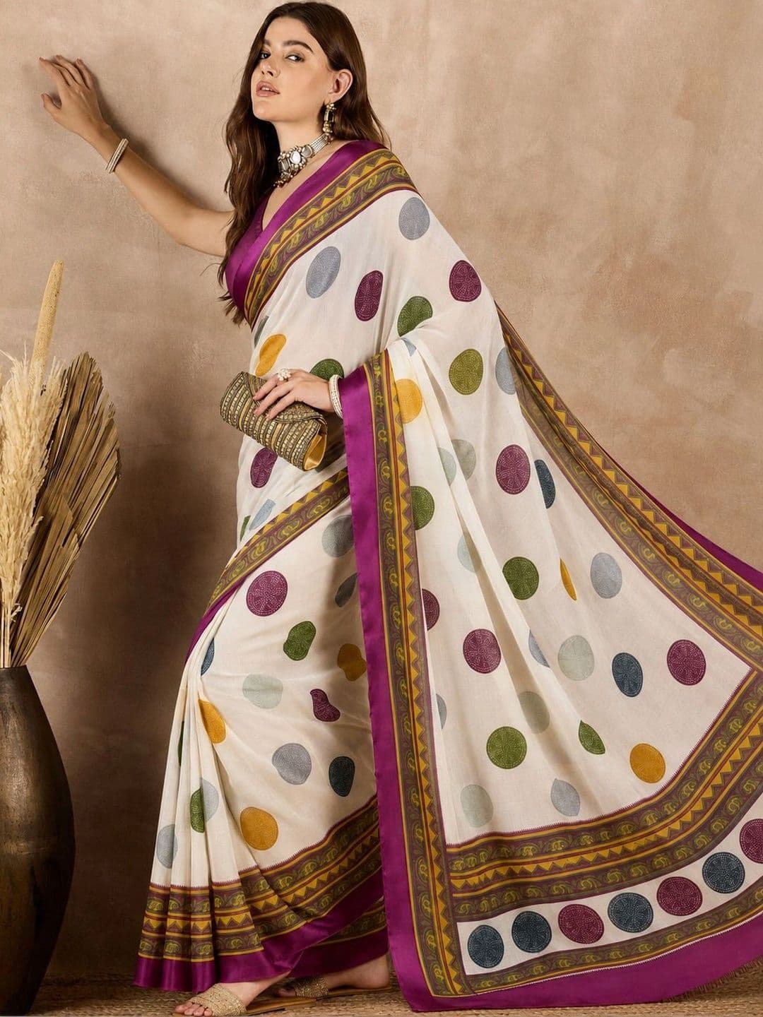 SANJANA  SILK SANJANA SILK Polka Dot Pure Georgette Saree thumbnail 4
