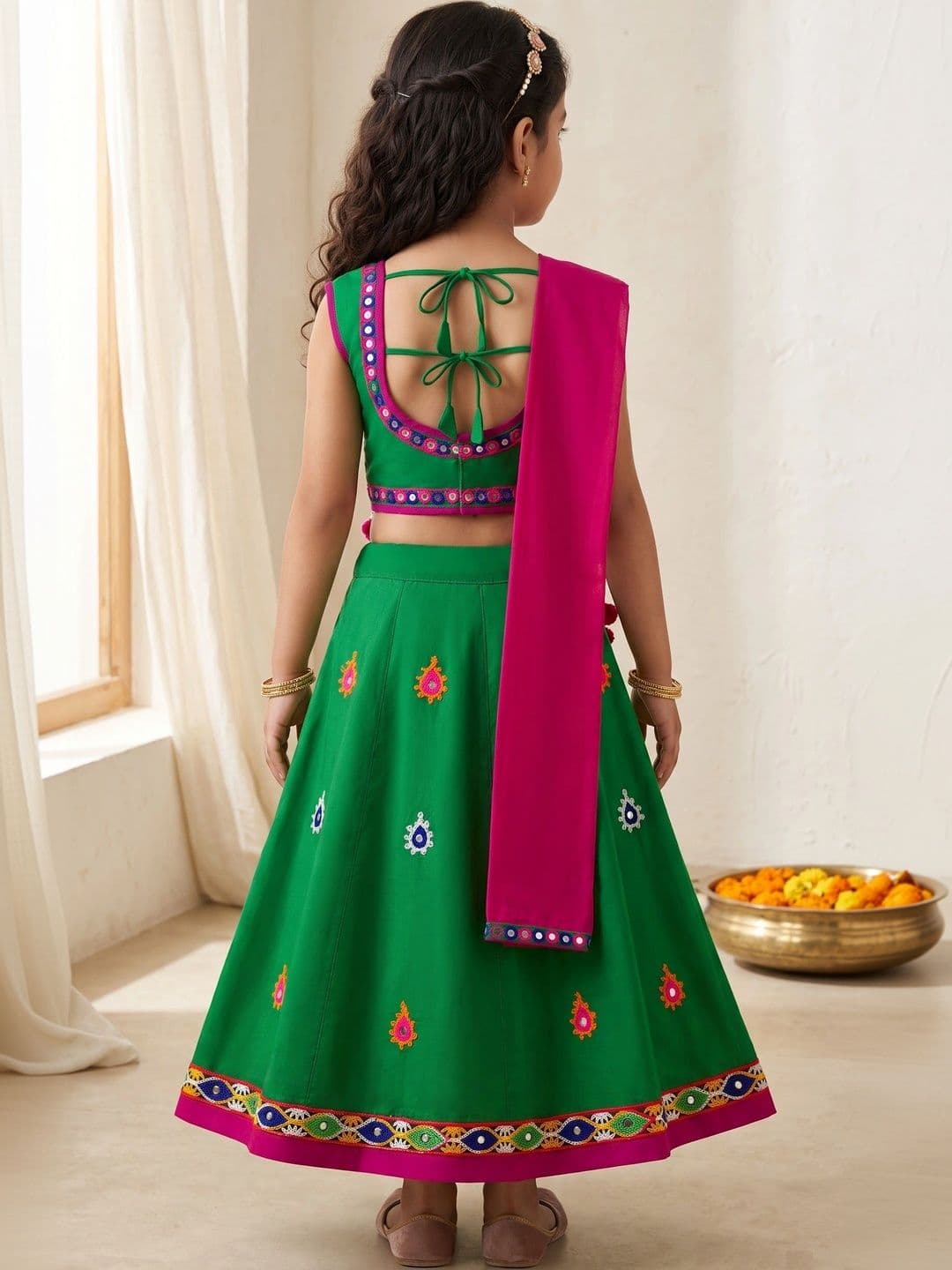 ahhaaaa Girls Embellished Mirror Work Ready to Wear Lehenga & Blouse With Dupatta thumbnail 7
