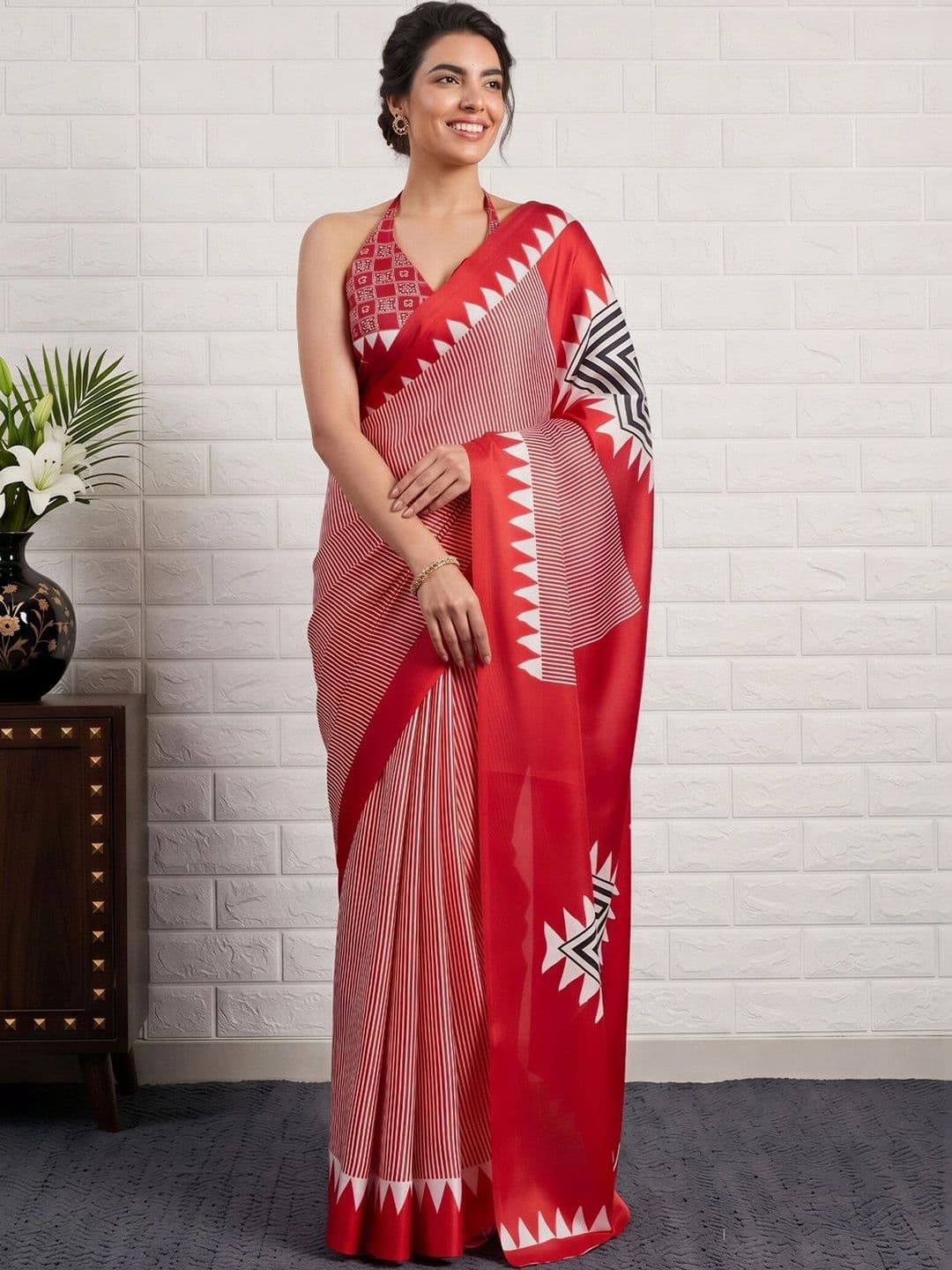 Anouk Striped Satin Designer Banarasi Saree - view 1