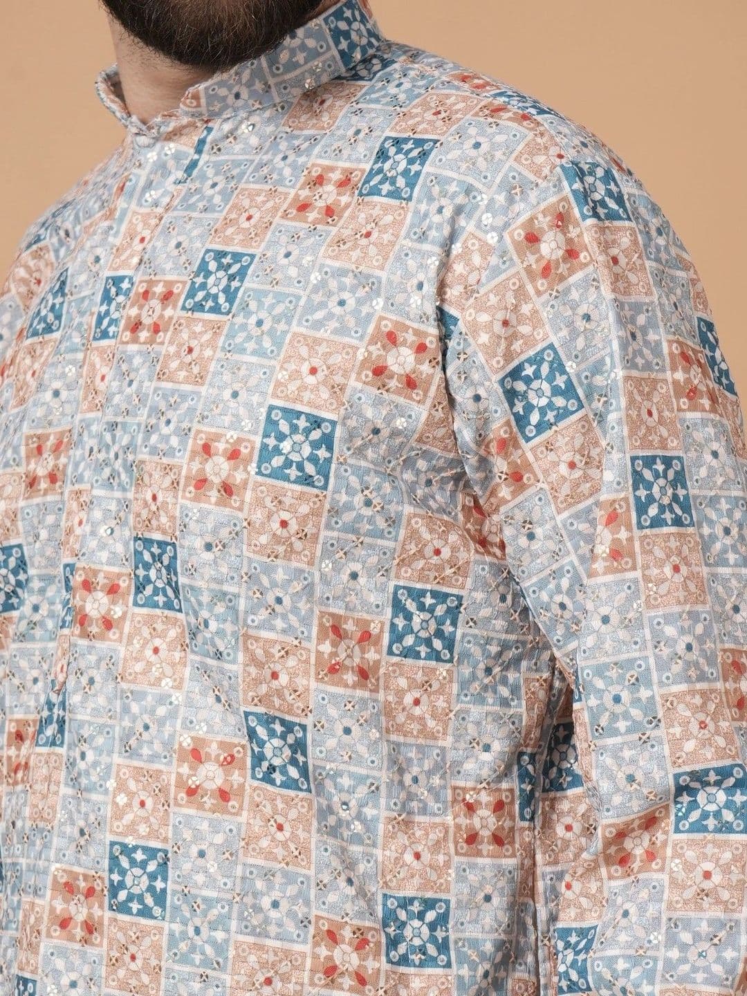 SHROBH Men Geometric Printed Khadi Kurta thumbnail 4