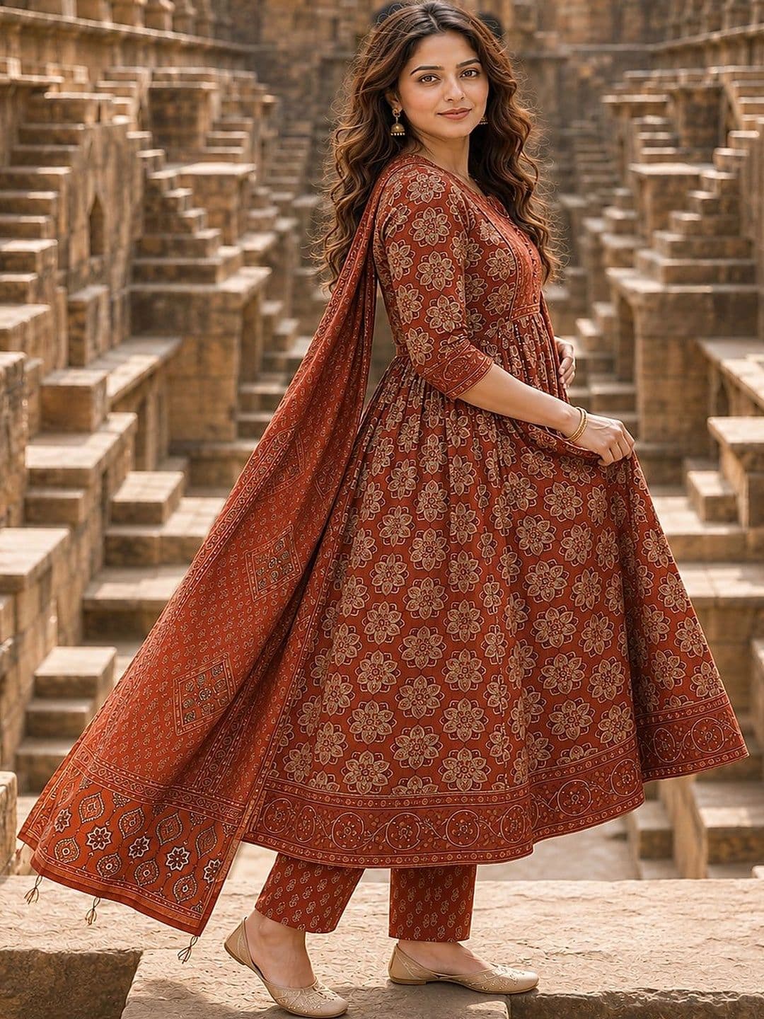 Berrylicious Women Ethnic Motifs Printed Empire Pure Cotton Kurta with Trousers & With Dupatta thumbnail 4