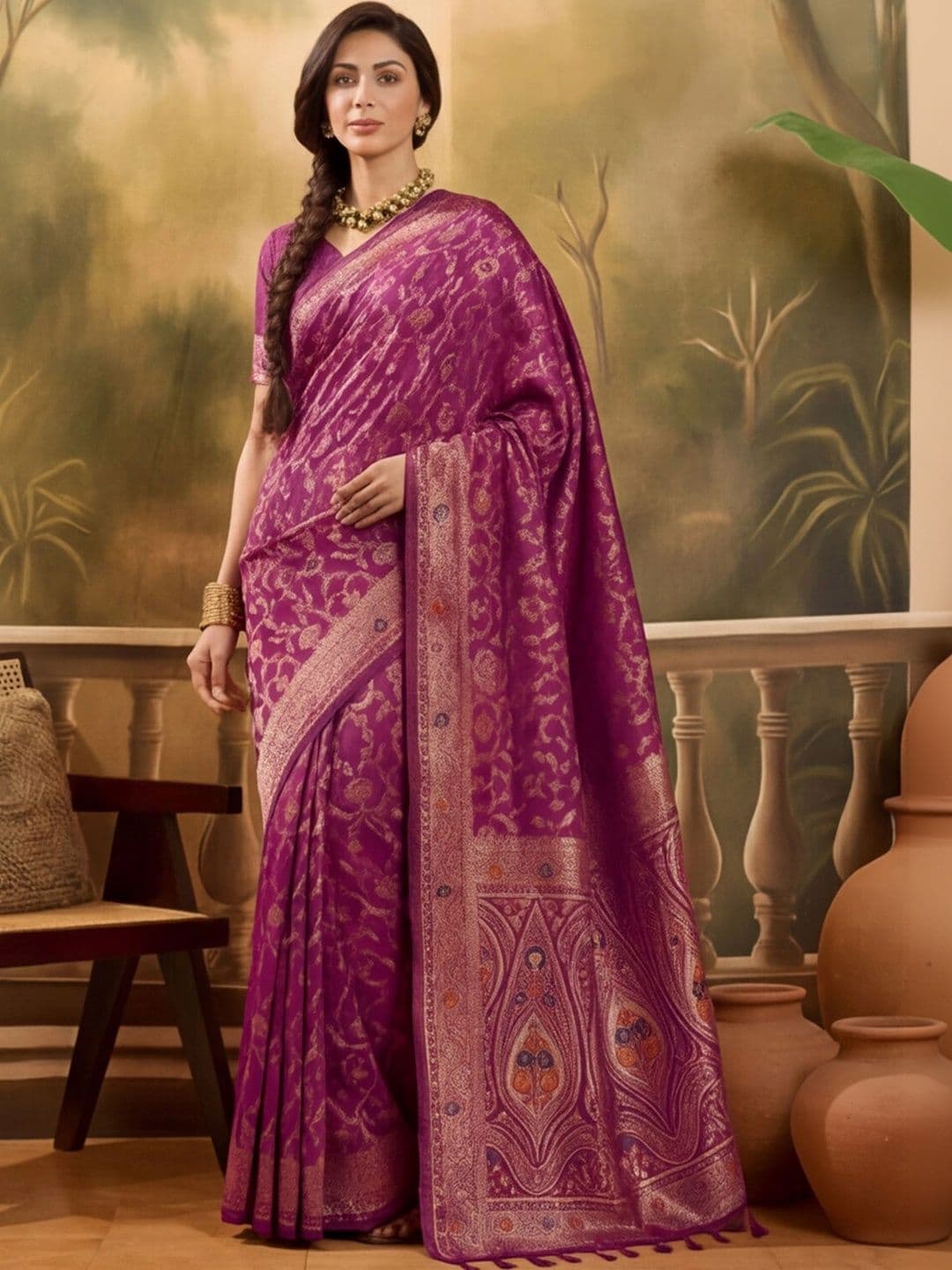 Anouk Rustic Paisley Zari Silk Blend Designer Kanjeevaram Saree thumbnail 6