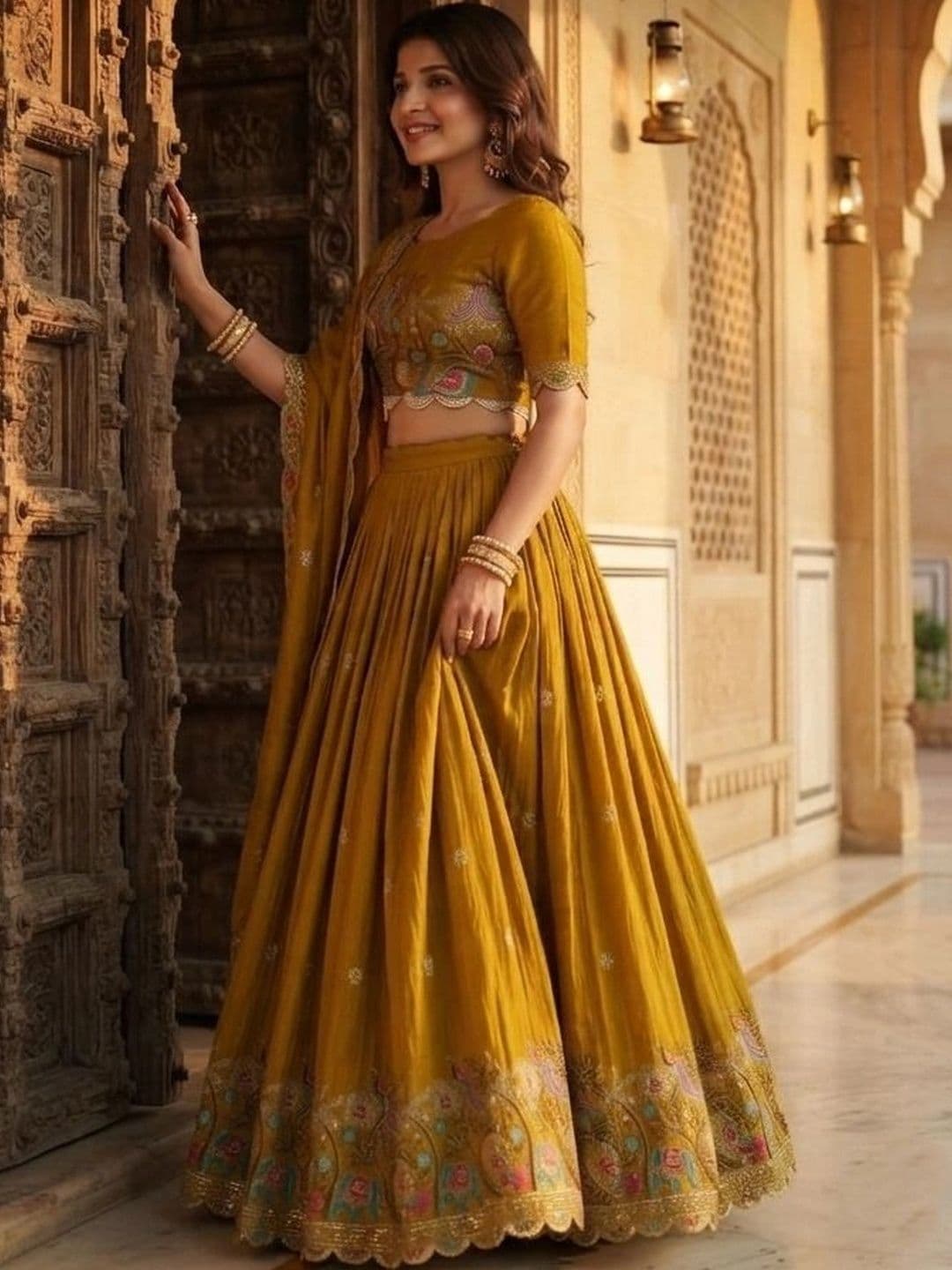 all about you Embroidered Thread Work Semi-Stitched Lehenga & Blouse With Dupatta thumbnail 4