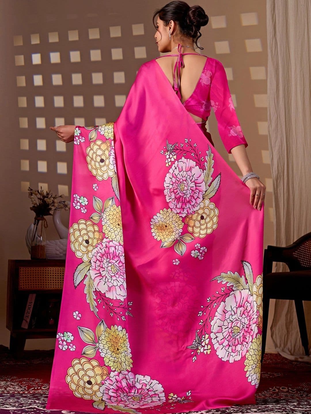 Moda Rapido Floral Satin Designer Saree thumbnail 5