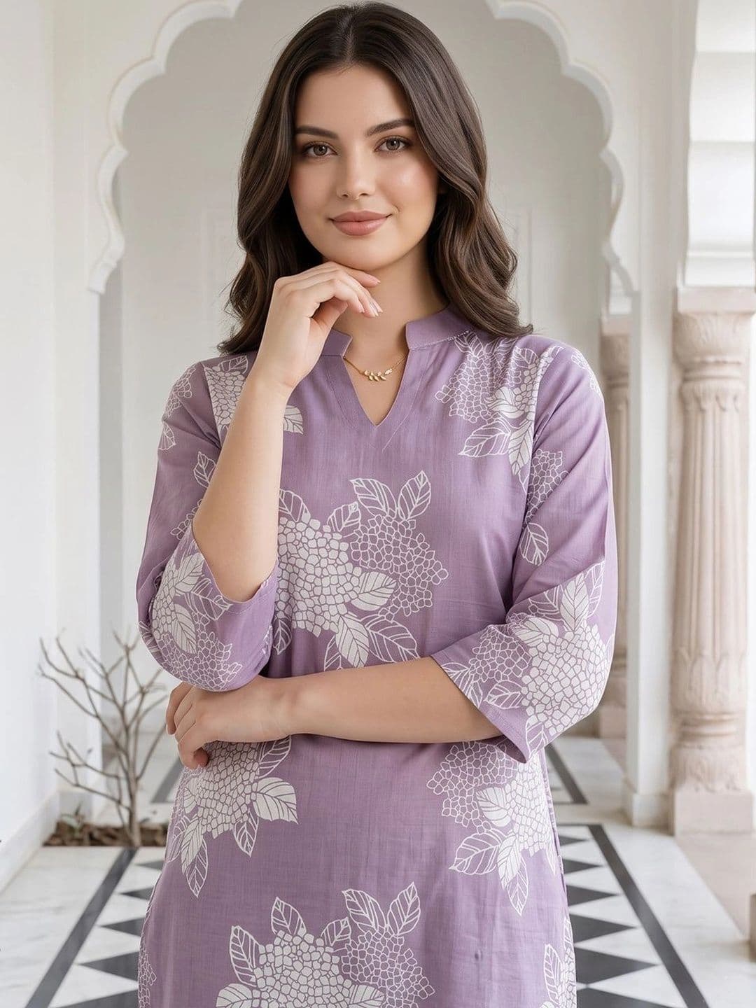 KALINI Women Floral Printed Regular Pure Cotton Kurta with Trousers thumbnail 4