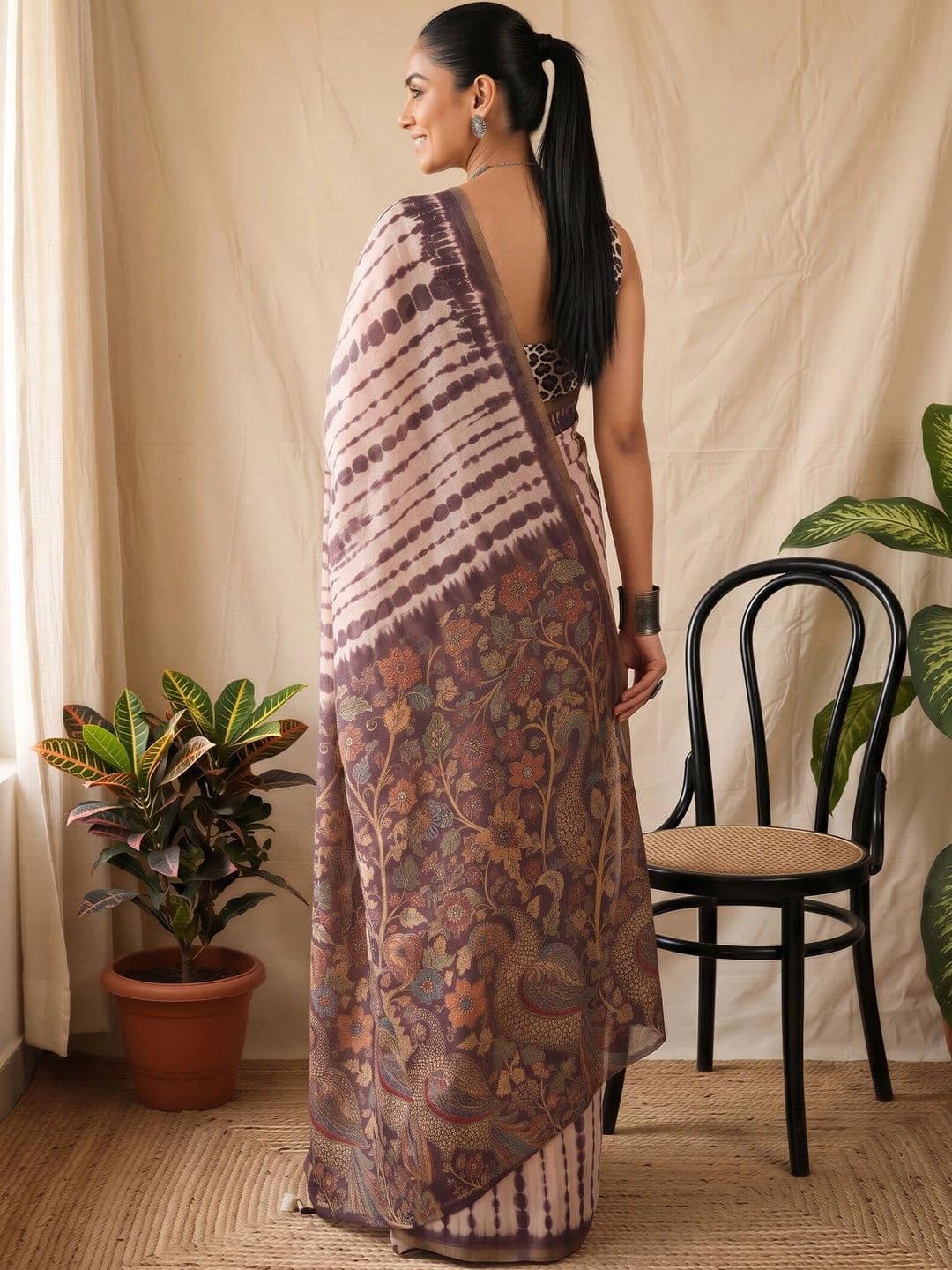 Sangria Tie and Dye Designer Block Print Saree thumbnail 3
