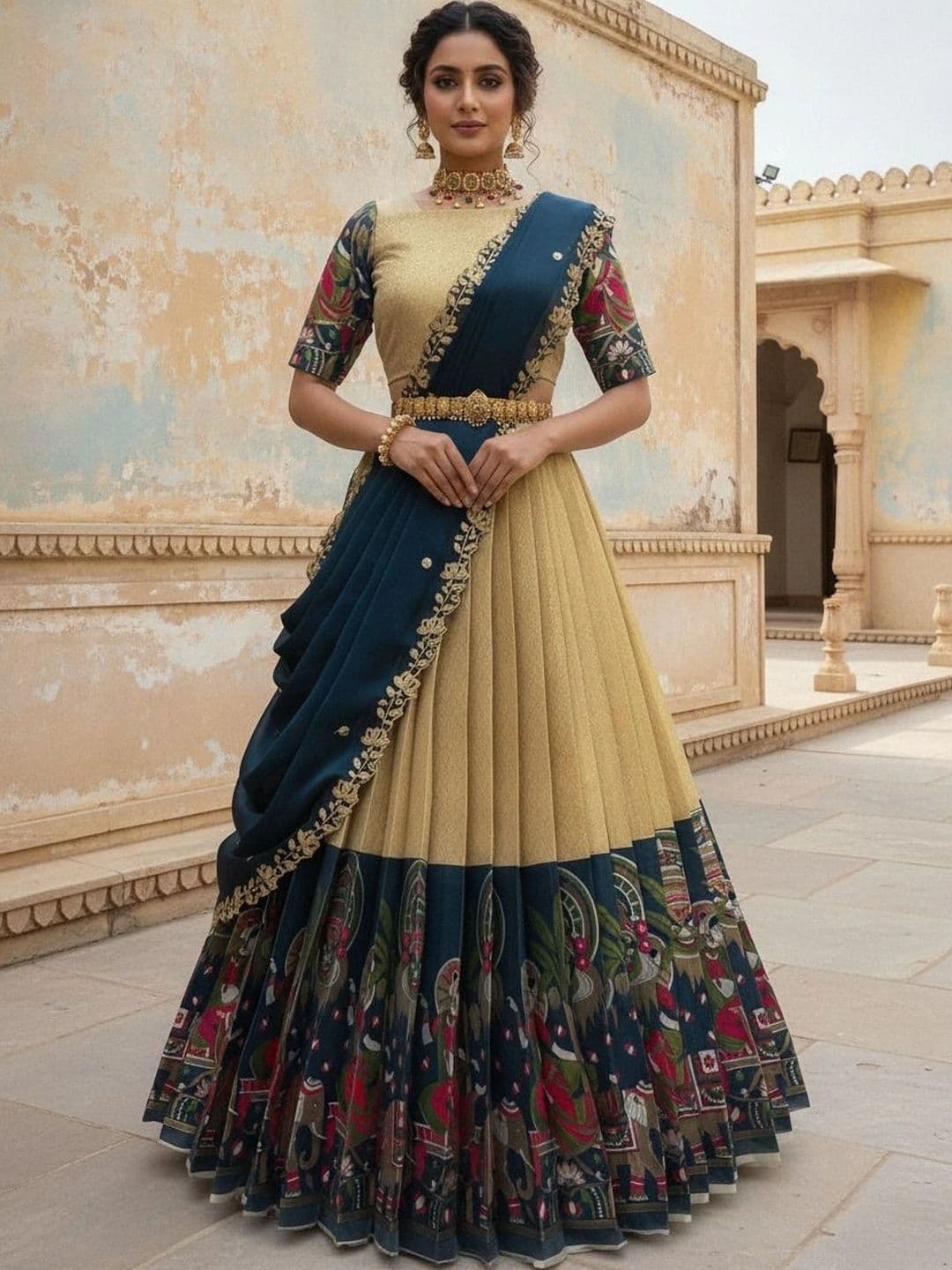 Pink Bindi Sequinned Unstitched Lehenga & Blouse With Dupatta - view 1
