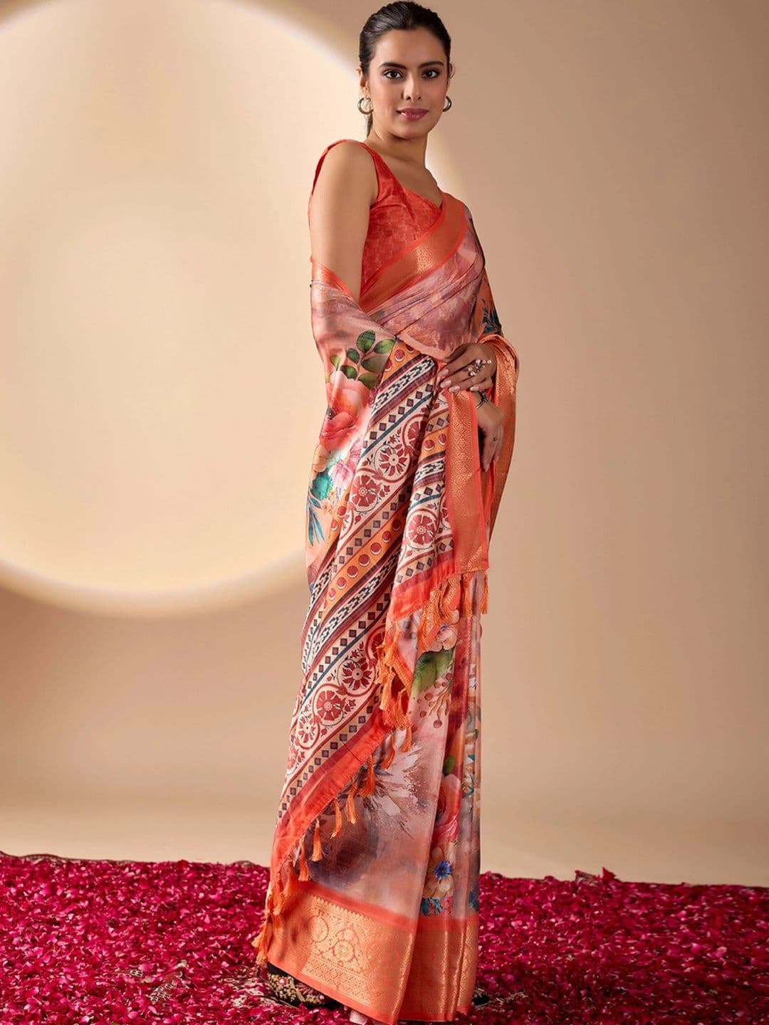Moda Rapido Floral Zari Silk Blend Designer Saree thumbnail 4
