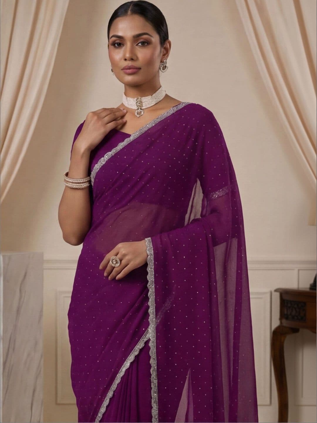 Anouk Rustic Embellished Beads and Stones Silk Blend Designer Saree thumbnail 2