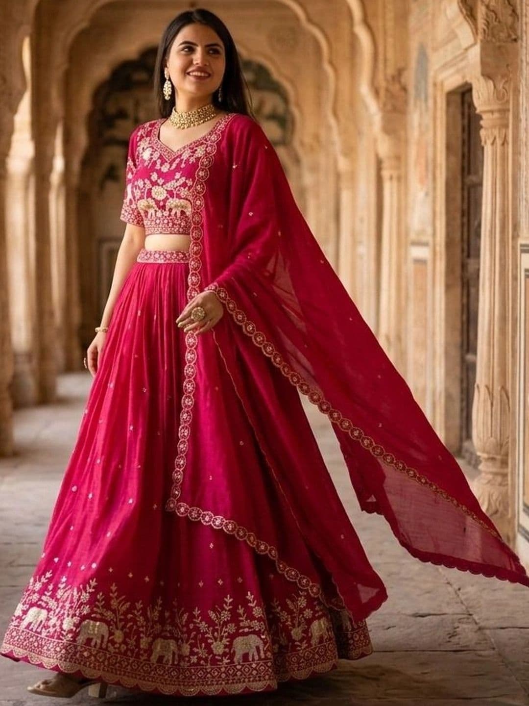 HERE&NOW Embroidered Thread Work Semi-Stitched Lehenga & Blouse With Dupatta thumbnail 2