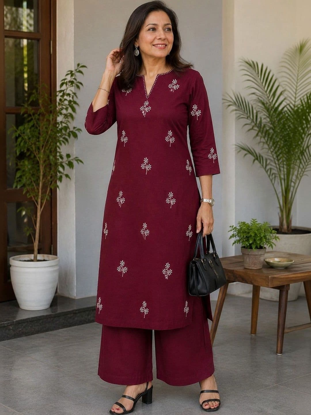 SALE MANTRA Women Ethnic Motifs Embroidered Regular Thread Work Pure Cotton Kurta with Palazzos thumbnail 6