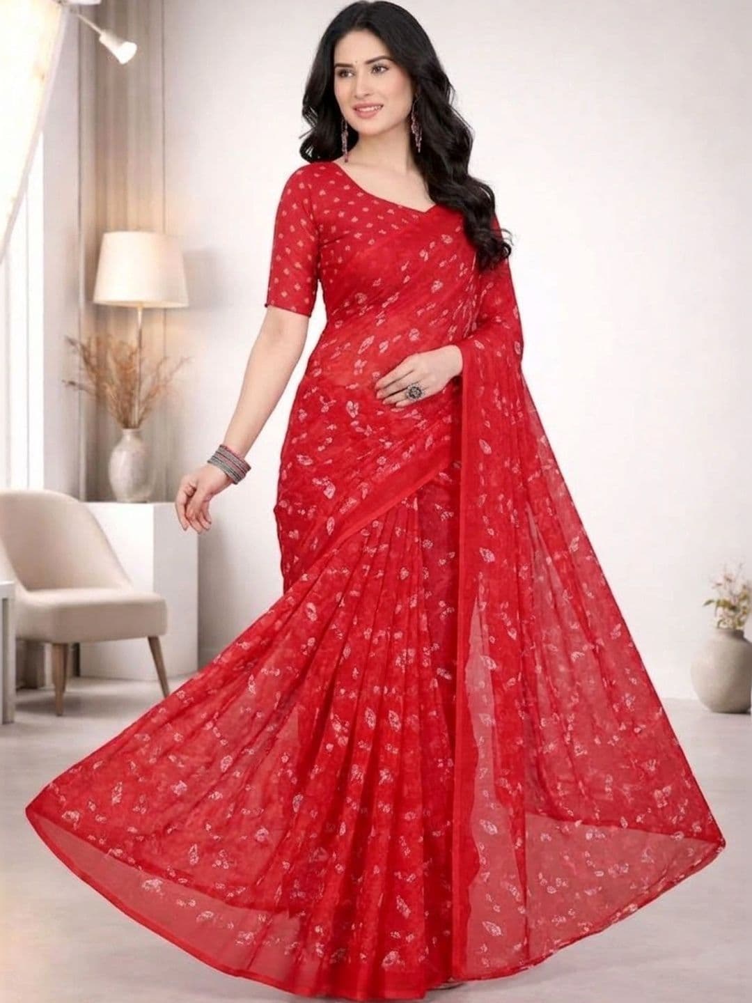 STYLETONE Floral Poly Georgette Designer Saree thumbnail 2