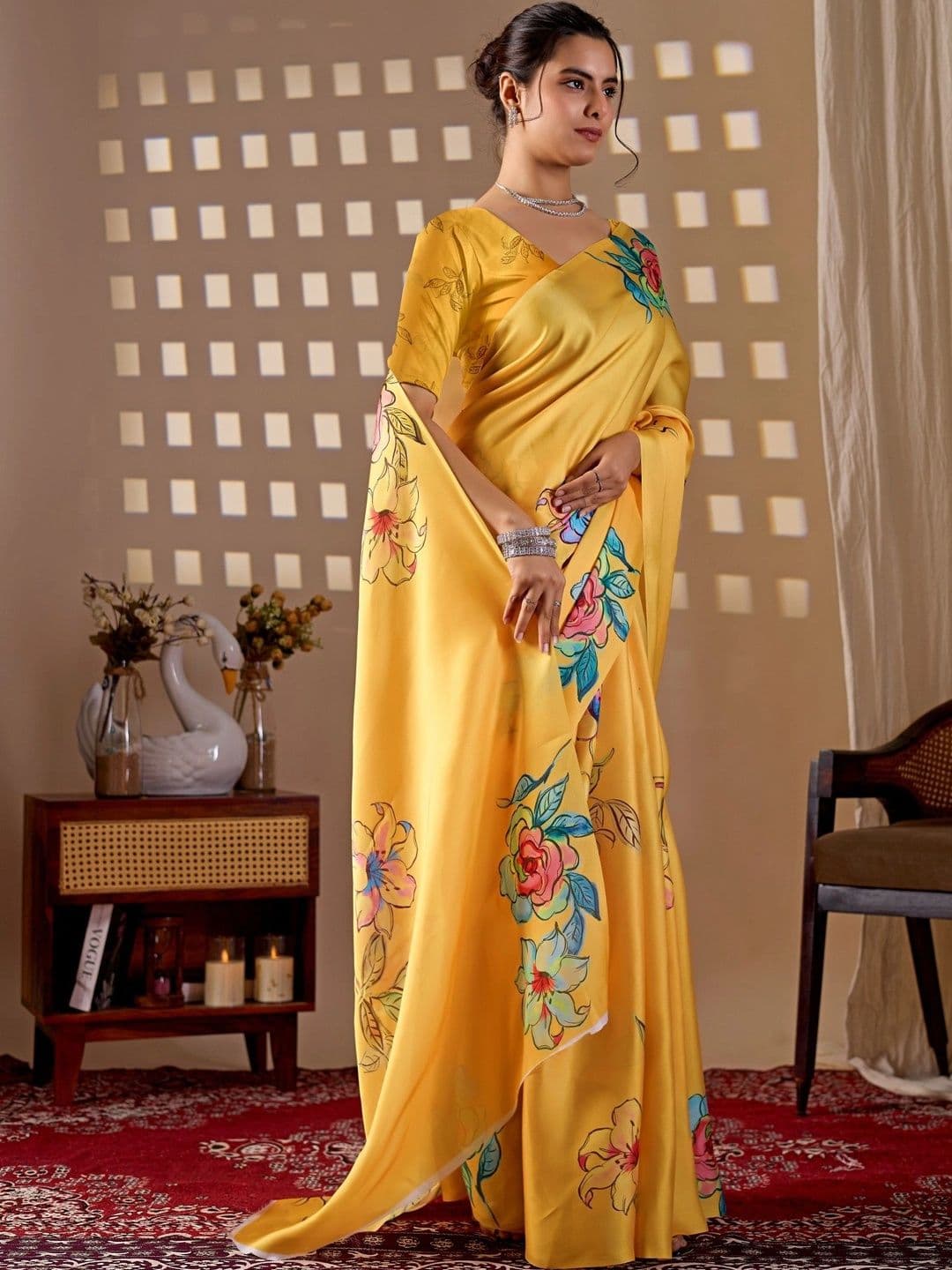 Moda Rapido Floral Satin Designer Saree thumbnail 2