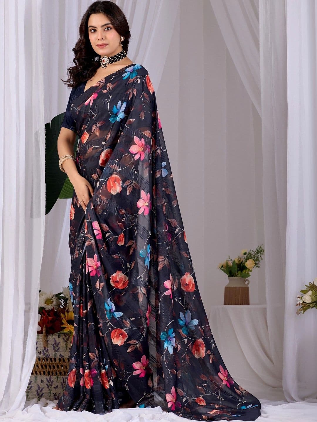 Moda Rapido Floral Poly Georgette Designer Saree thumbnail 3