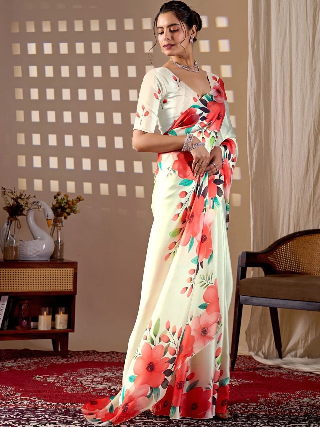 Moda Rapido Floral Satin Designer Saree thumbnail 2