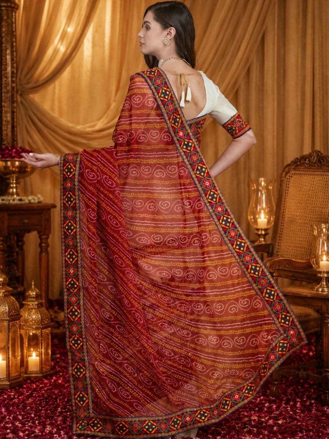 Mitera Bandhani Embroidered Poly Georgette Half and Half Bandhani Saree thumbnail 5