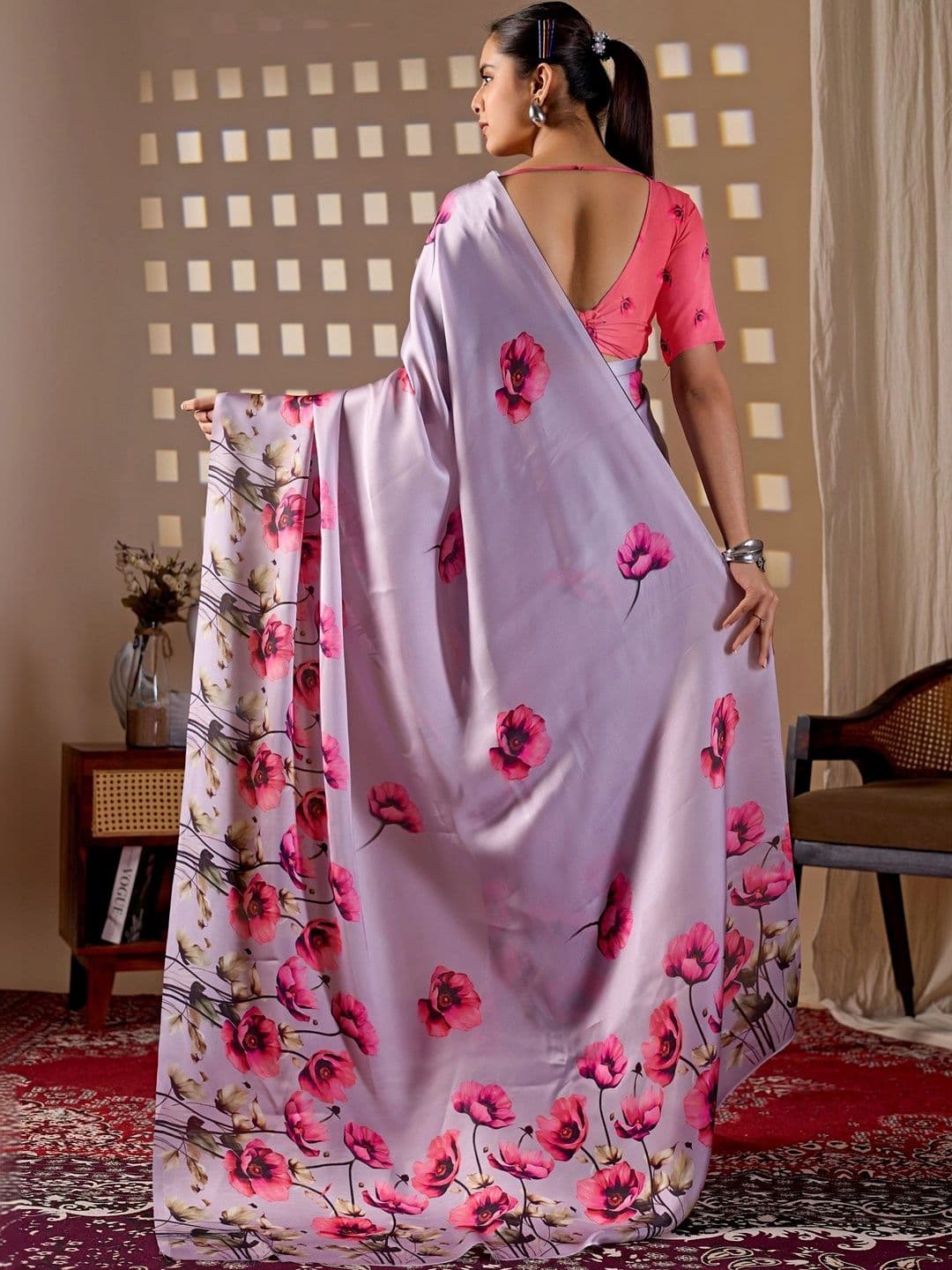 Moda Rapido Floral Satin Designer Saree thumbnail 5