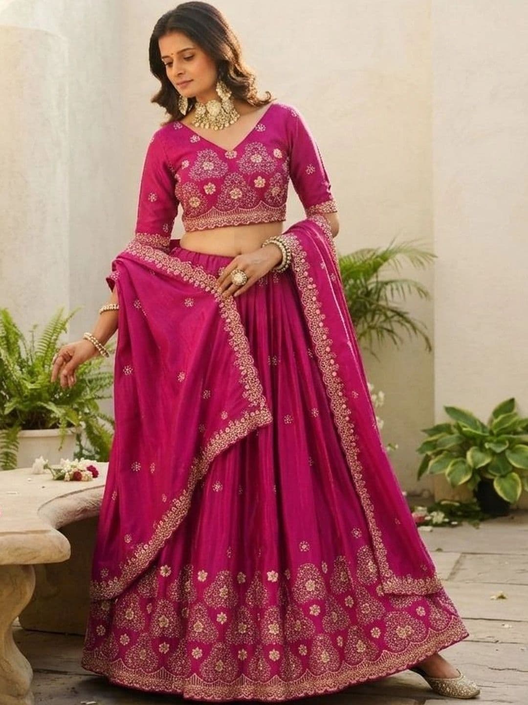 all about you Embroidered Semi-Stitched Lehenga & Blouse With Dupatta - view 1