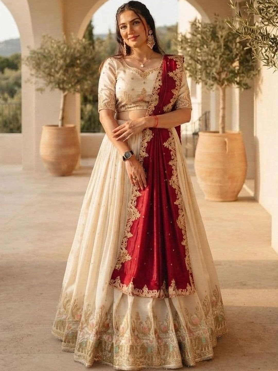 HERE&NOW Embroidered Thread Work Semi-Stitched Lehenga & Blouse With Dupatta thumbnail 4