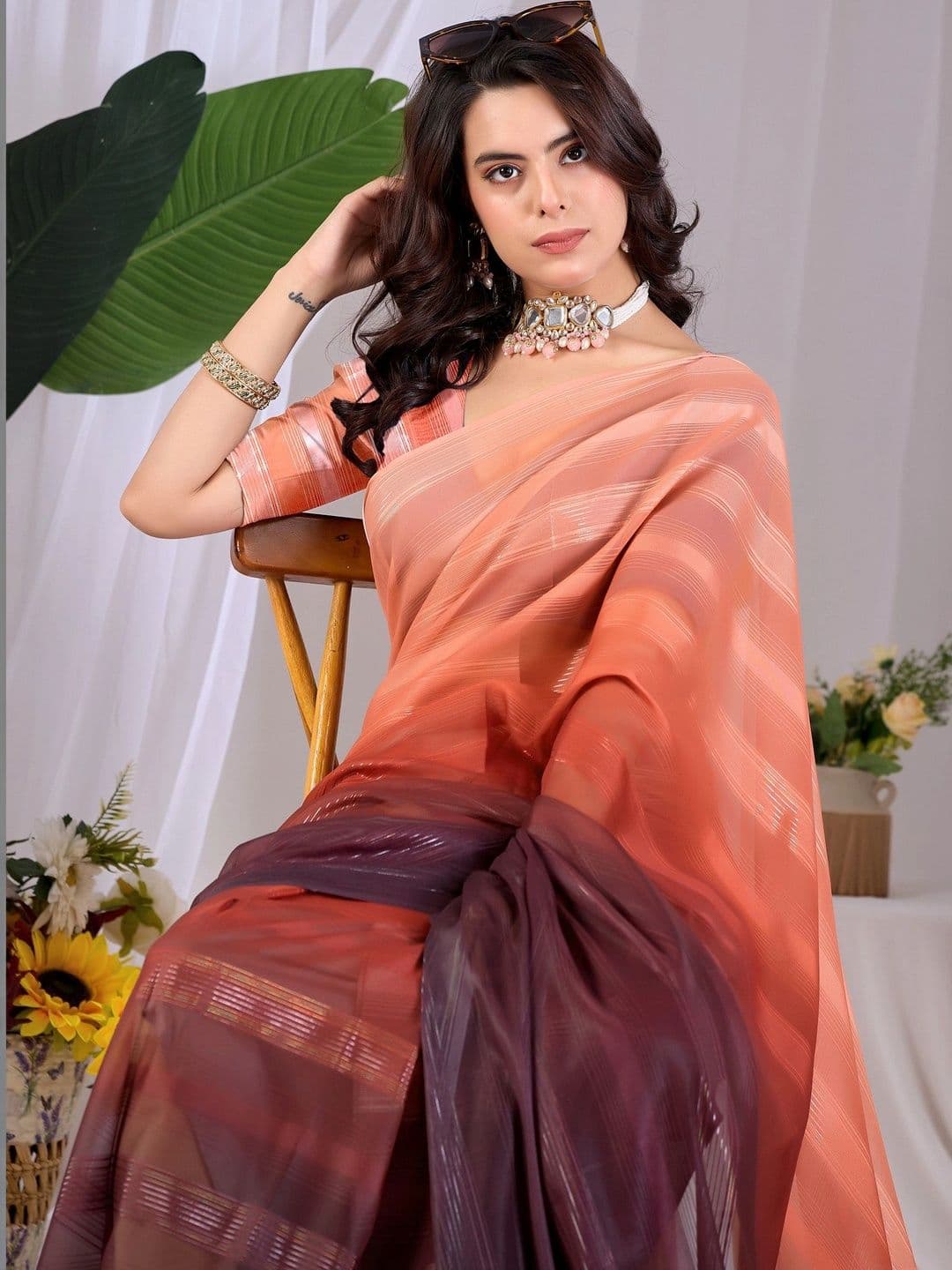 Moda Rapido Striped Poly Georgette Designer Saree thumbnail 2