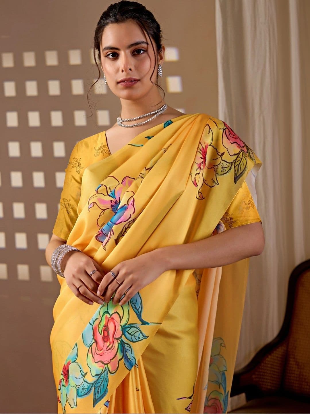 Moda Rapido Floral Satin Designer Saree thumbnail 7