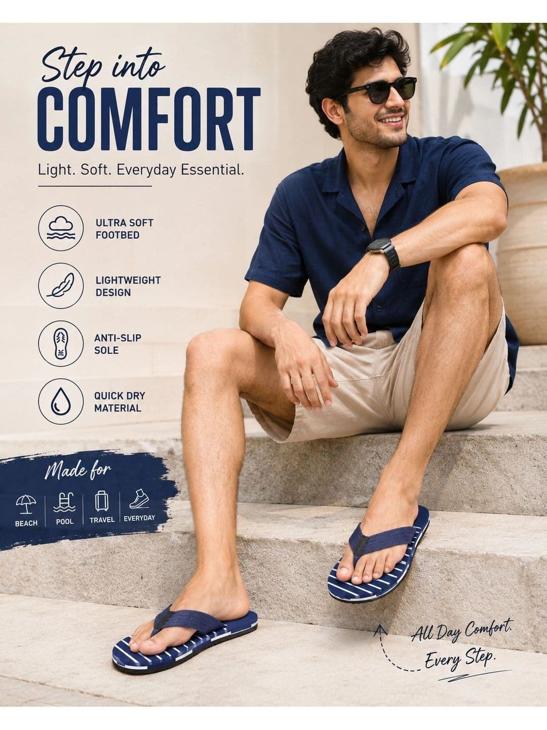 ENRIZZ Men Striped Thong Flip-Flops thumbnail 5