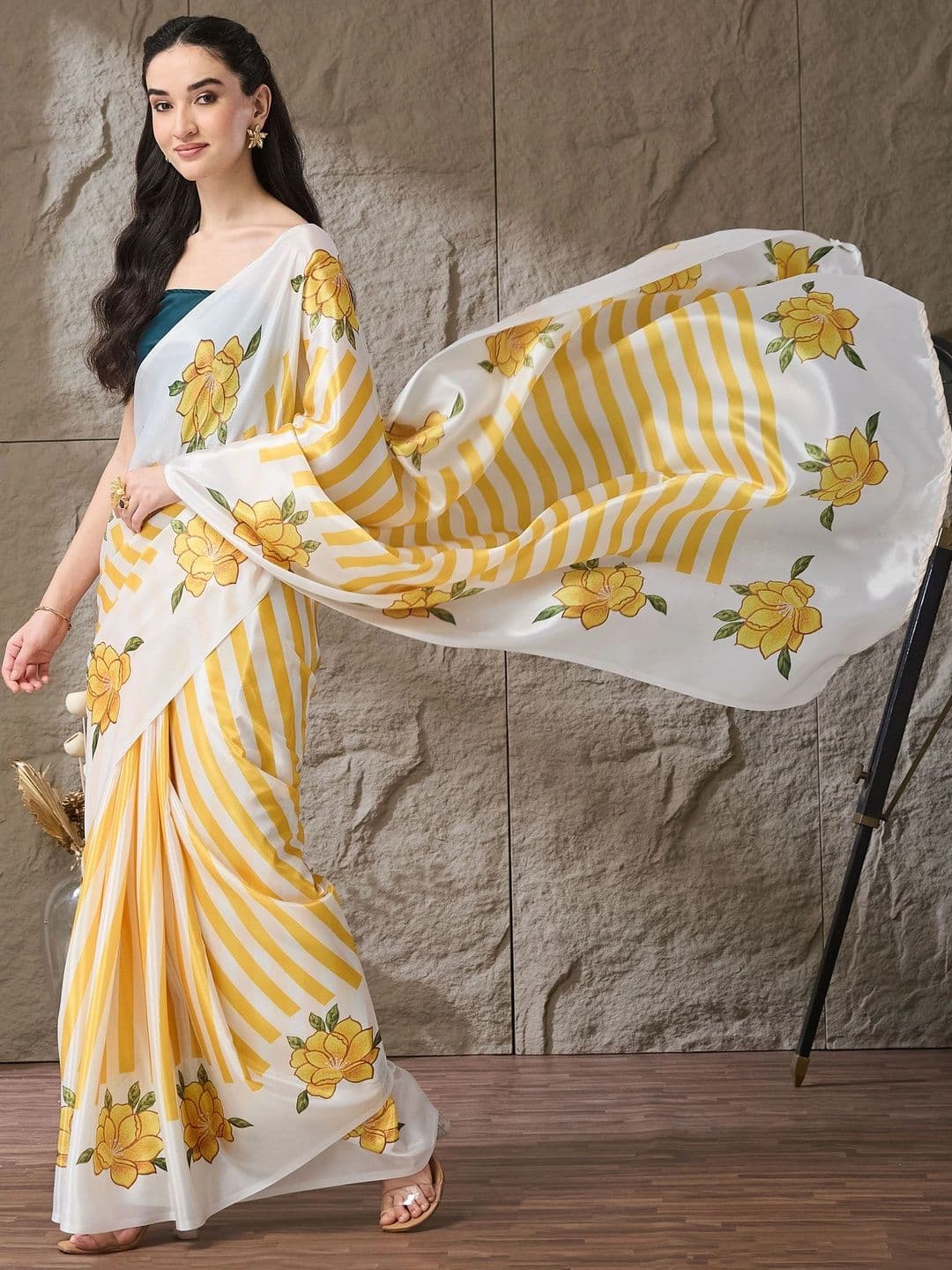RACHNA Floral Satin Designer Ikat Saree thumbnail 4