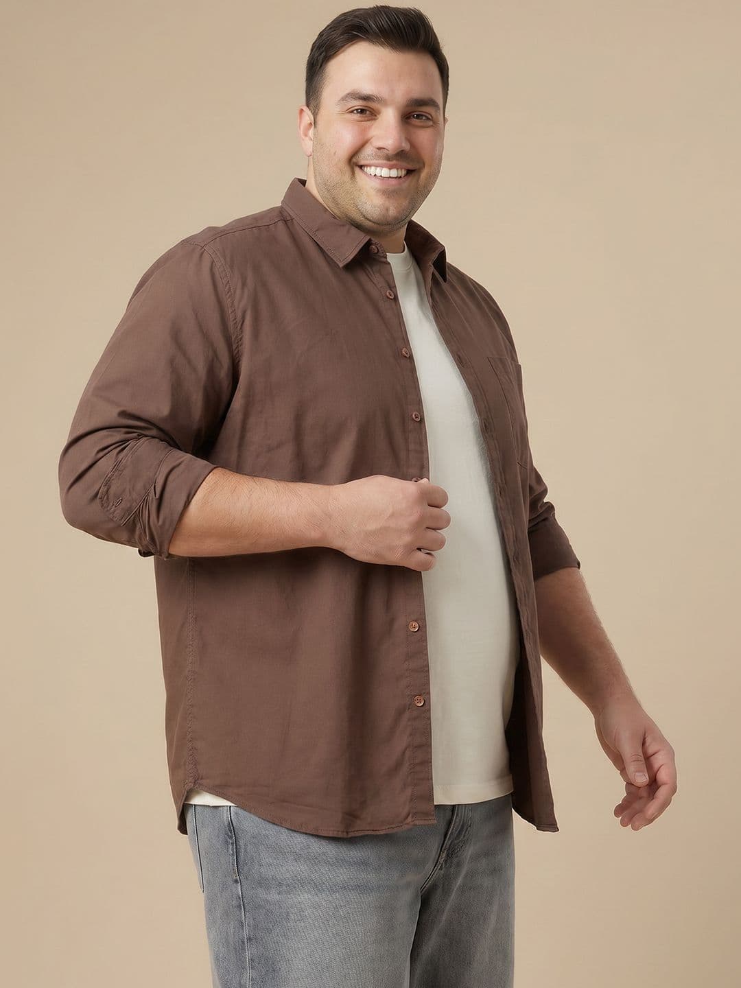 Sztori Plus Size Spread Collar Pure Cotton Casual Shirt thumbnail 3