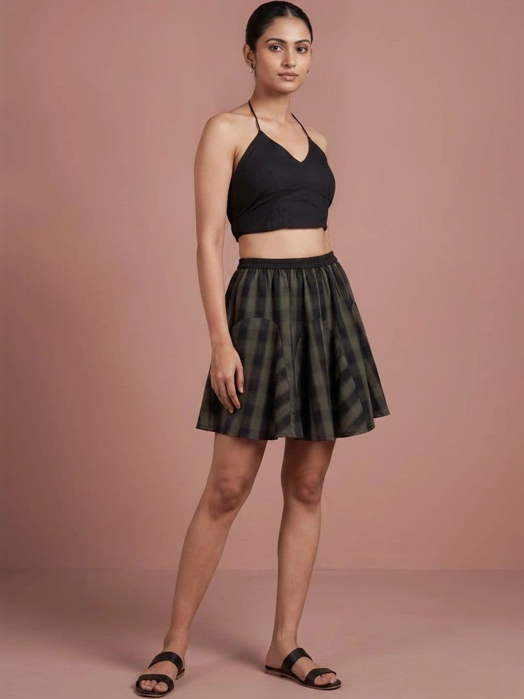 Hive91 Women Pure Cotton Checked Mini Flared Skirt thumbnail 6