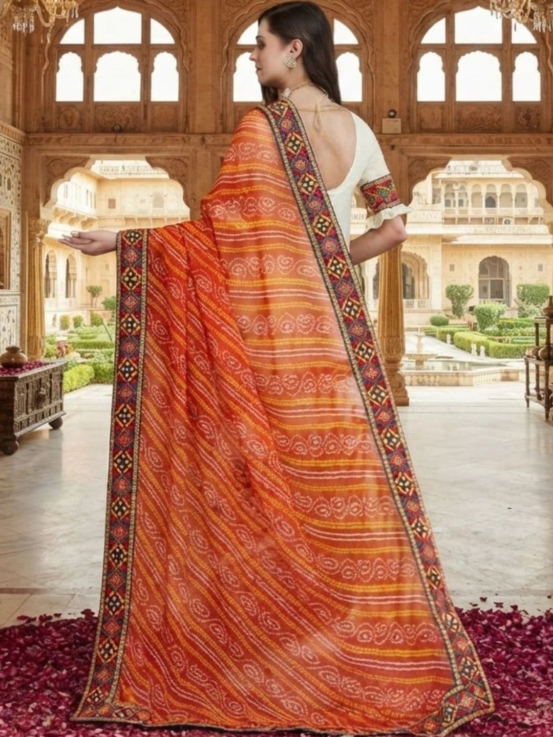 DIVASTRI Embroidered Poly Georgette Half and Half Bandhani Saree thumbnail 2