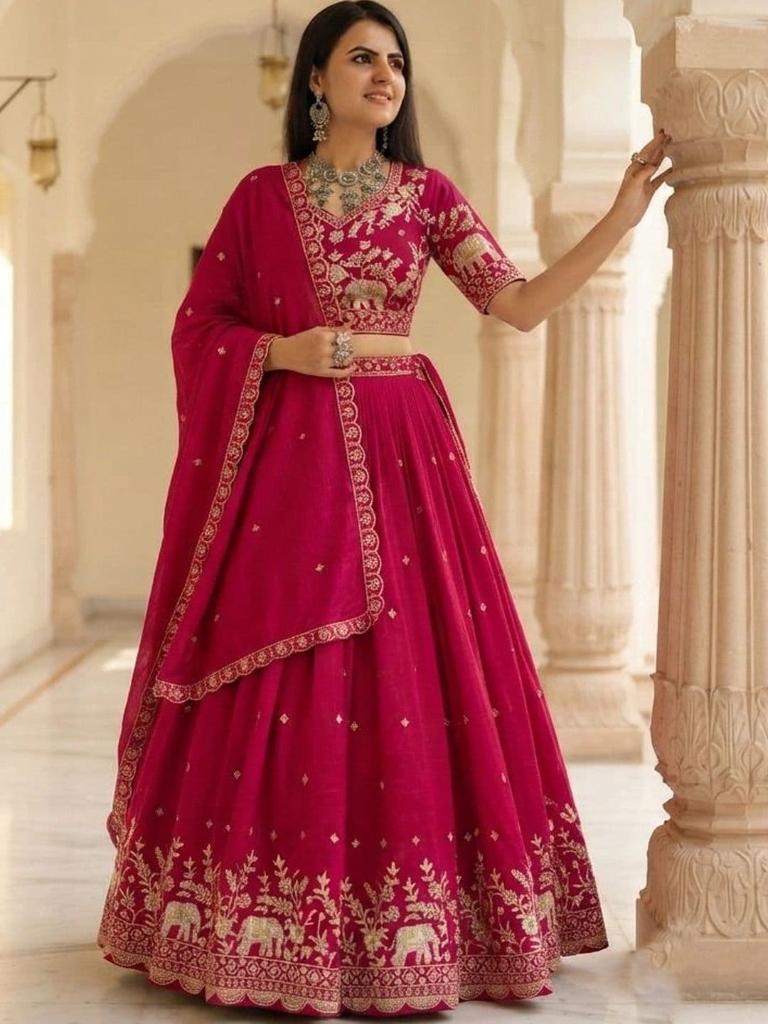 HERE&NOW Embroidered Thread Work Semi-Stitched Lehenga & Blouse With Dupatta thumbnail 4