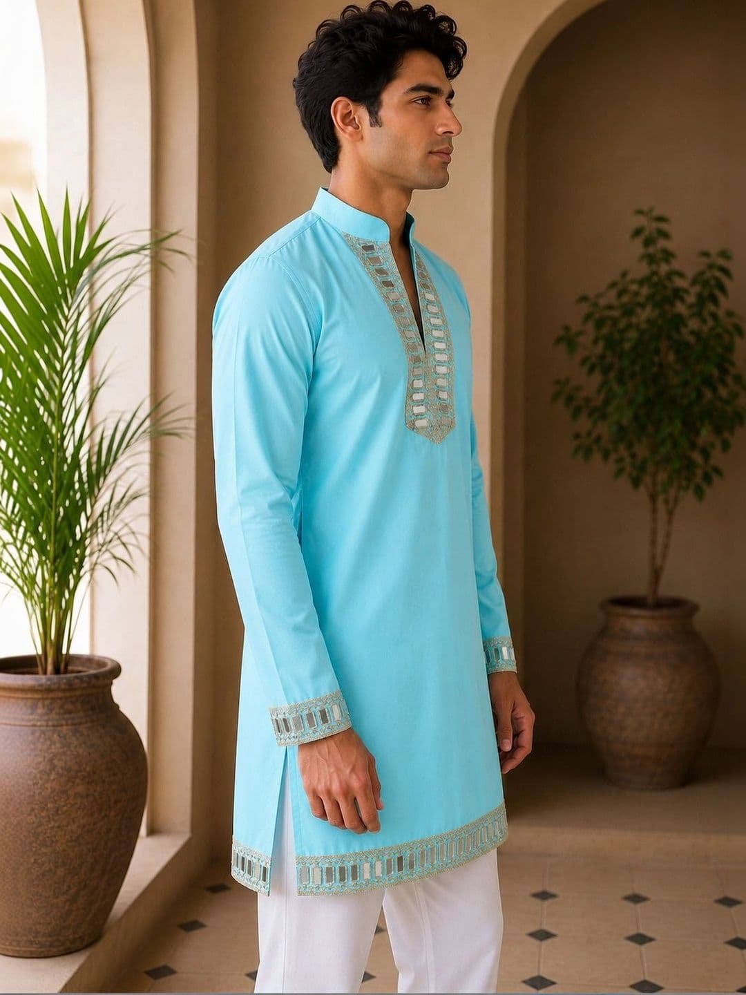 House of Pataudi Men Embellished Mirror Work Kurta thumbnail 4