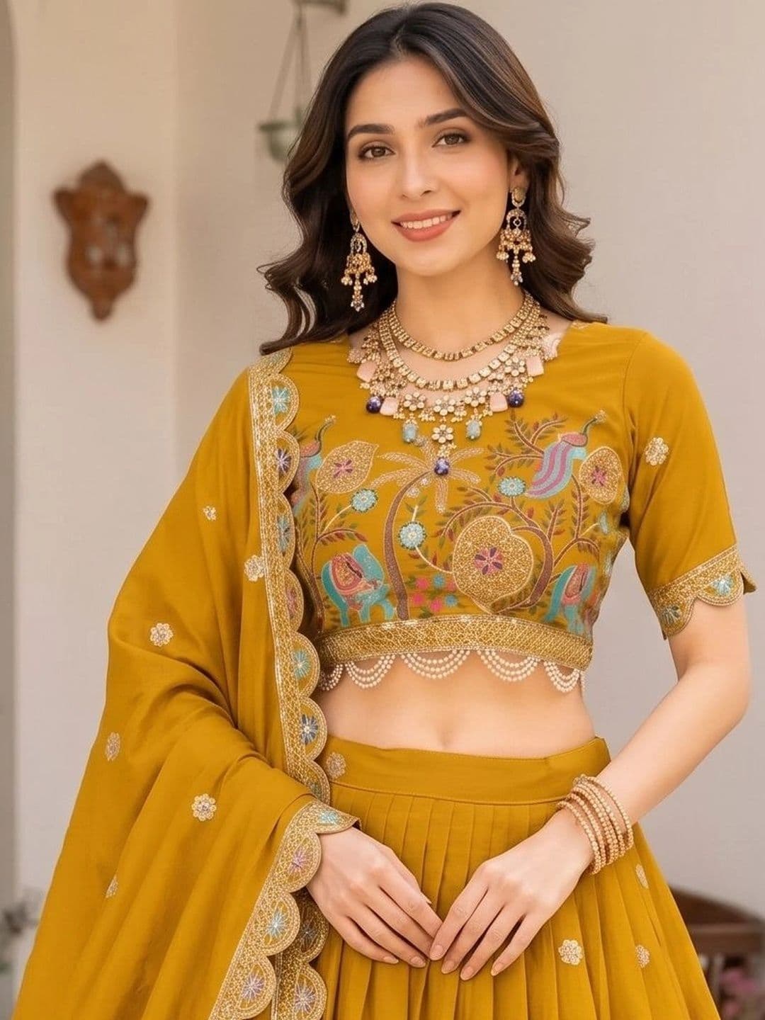 Closin Embroidered Thread Work Ready to Wear Lehenga & Unstitched Blouse With Dupatta thumbnail 3