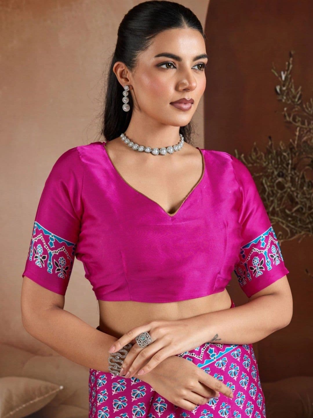 Moda Rapido Ajrak Block Satin Designer Saree thumbnail 5