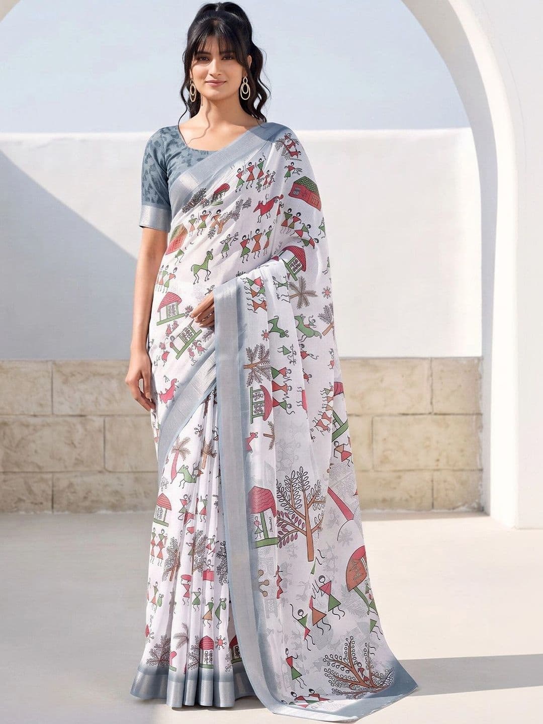 Anouk Warli Zari Designer Block Print Saree thumbnail 4