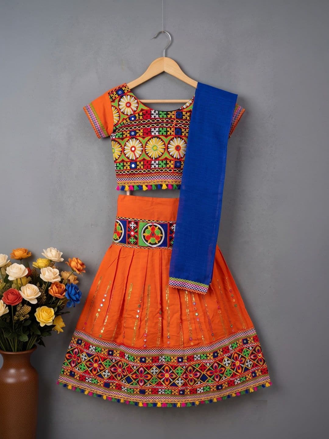 ahhaaaa Girls Embroidered Mirror Work Ready to Wear Lehenga & Blouse With Dupatta thumbnail 4