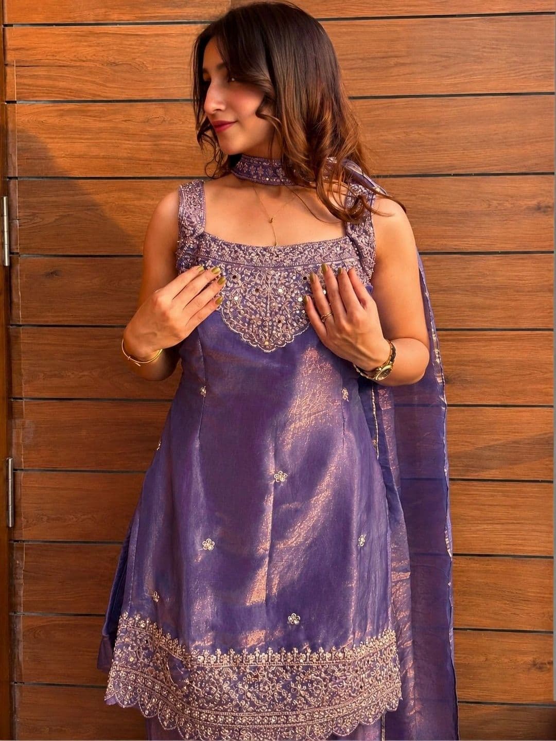 HERE&NOW Women Ethnic Motifs Embroidered Regular Kurta with Sharara & With Dupatta thumbnail 7