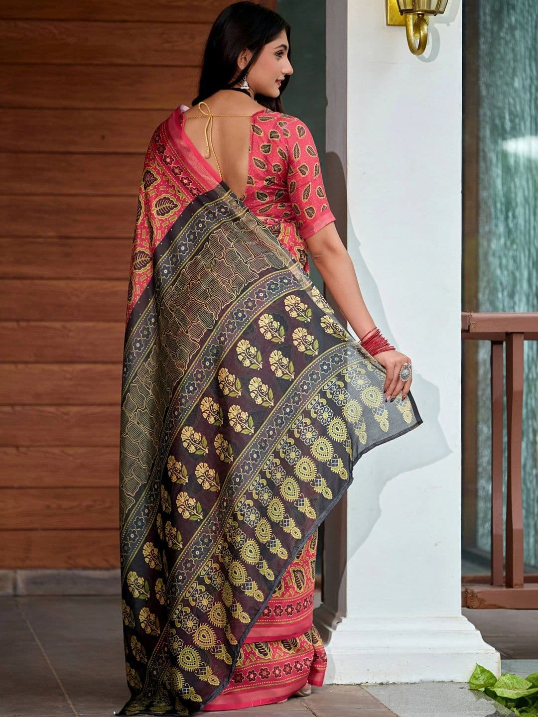 K 5 Fashion Ethnic Motifs Embroidered Pure Cotton Fusion Ikat Saree thumbnail 2