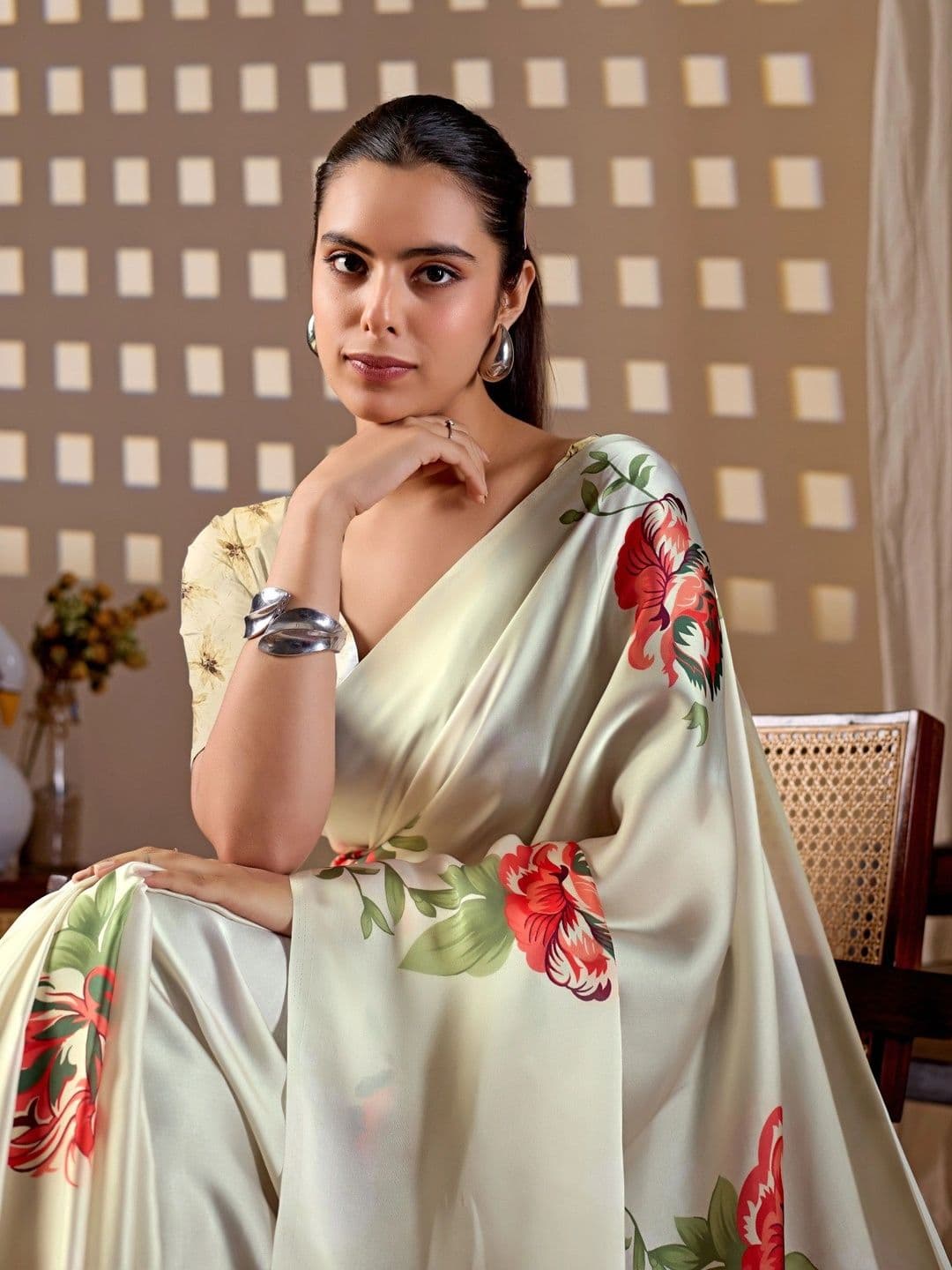 Moda Rapido Floral Satin Designer Saree thumbnail 3