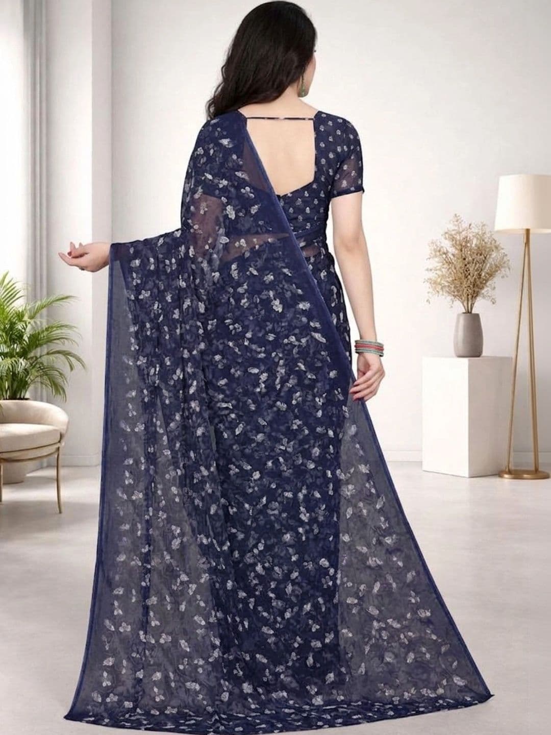 STYLE MODA Floral Poly Georgette Designer Saree thumbnail 2