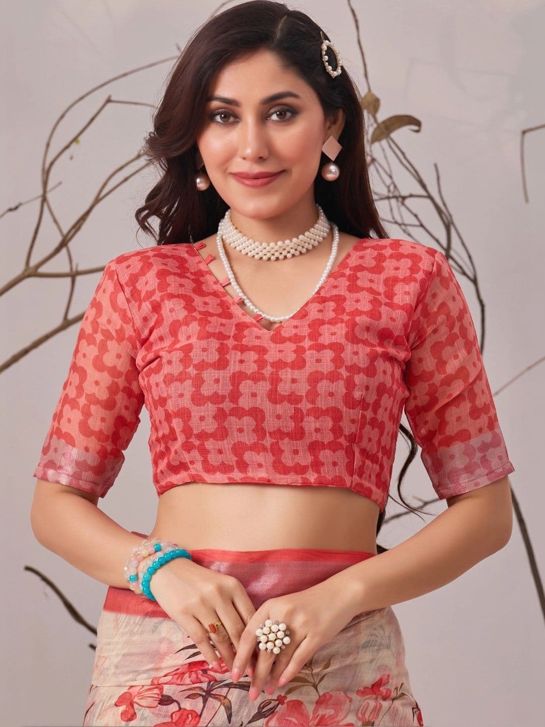Moda Rapido Floral Linen Blend Fusion Saree thumbnail 6
