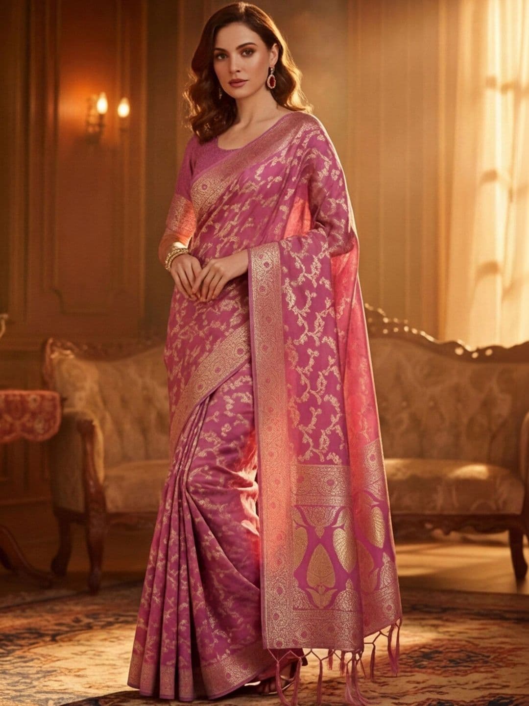 Anouk Rustic Woven Design Zari Silk Blend Designer Banarasi Saree thumbnail 5