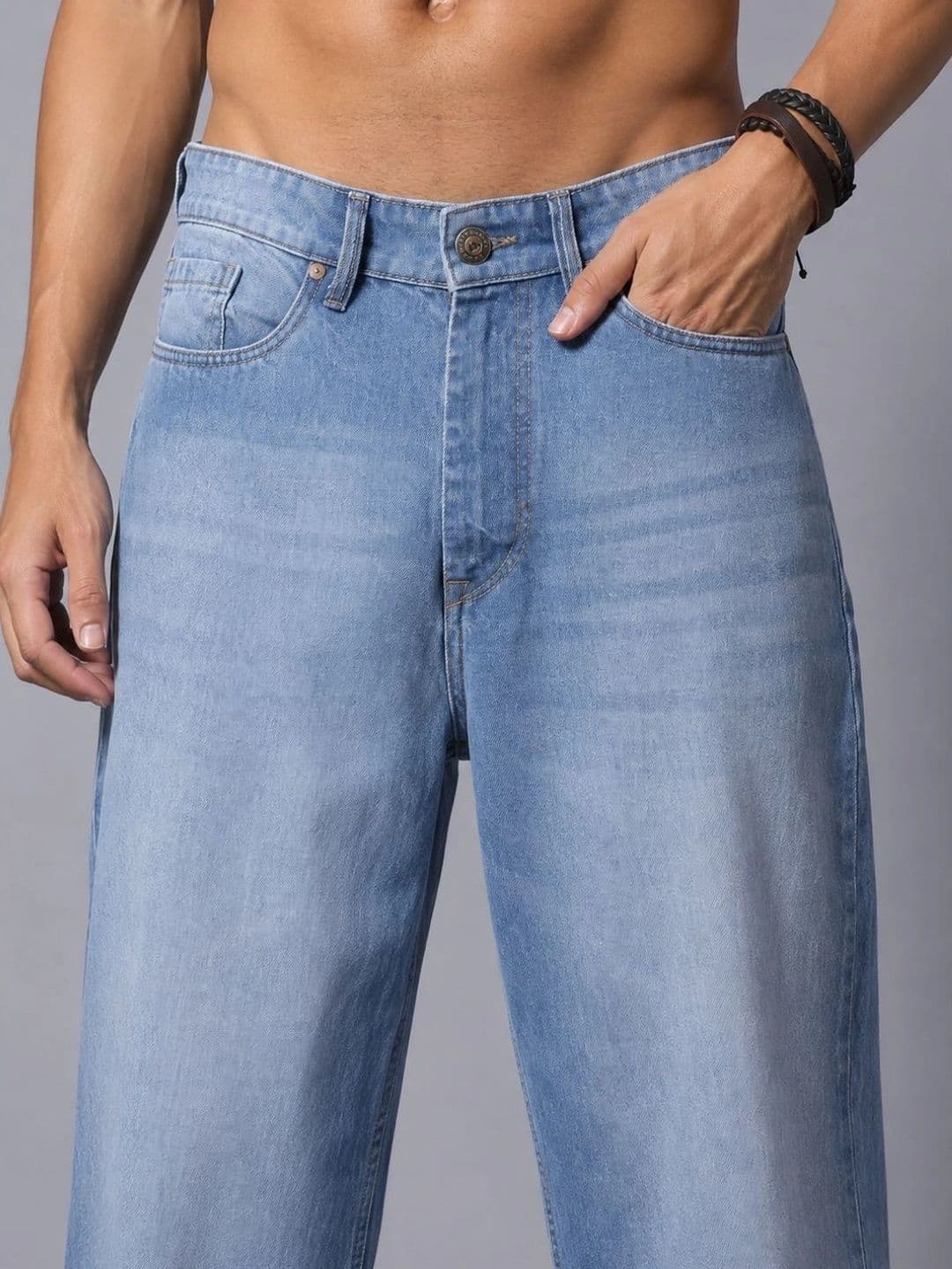 BREXX Men Jean Straight Fit Mid-Rise Light Fade Stretchable Jeans thumbnail 6