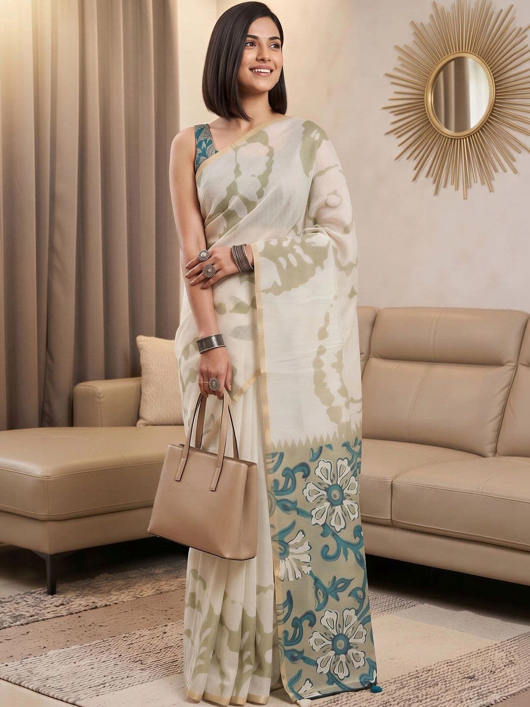 Sangria Designer Block Print Saree thumbnail 5