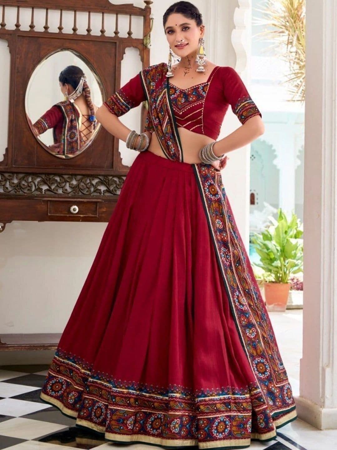 HAMOFY Embellished Thread Work Ready to Wear Lehenga & Unstitched Blouse With Dupatta - view 1