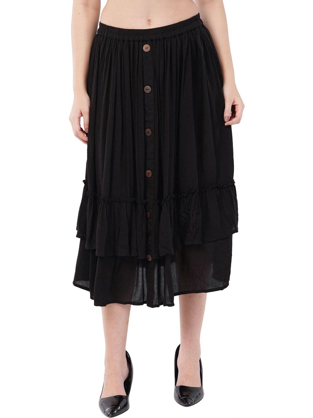 Rabhika Women Pure Cotton Cotton Cambric Frills Bows and Ruffles Midi Flared Skirt - view 1